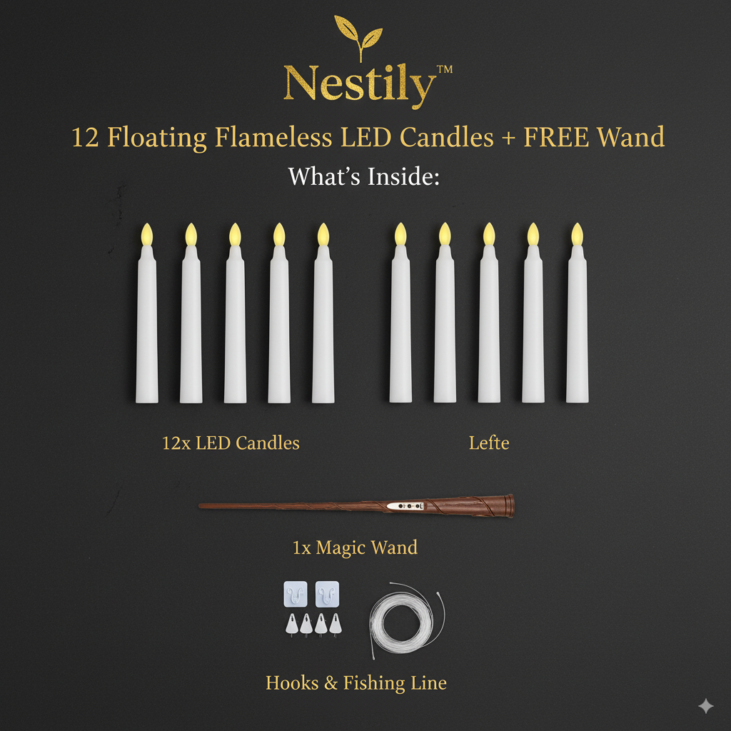 Nestily™ Floating Flameless LED Candles – 12/24/36 Pack + FREE Wand